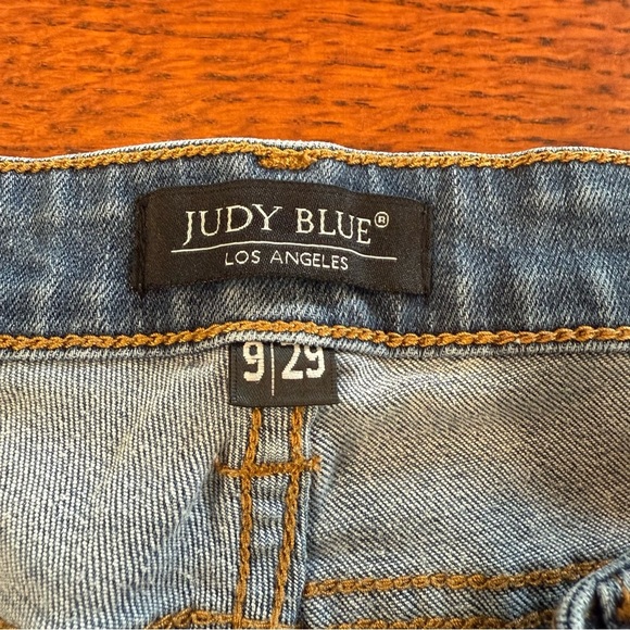 Judy Blue 9/29 Skinny Jeans Blue Distressed red plaid under holes - Picture 4 of 9